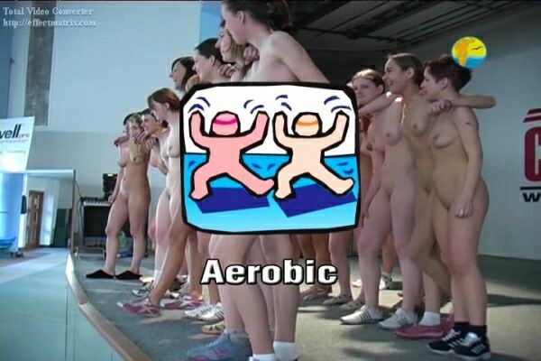 Nudists families are engaged in video aerobics [Pure naturism]