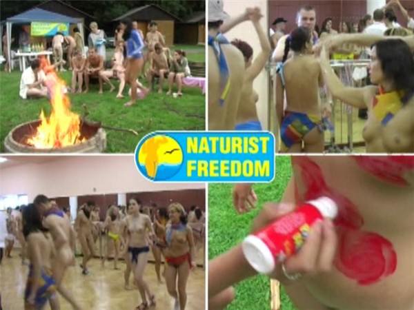 Family nudism - game competition in volleyball outdoors [Pure naturism]