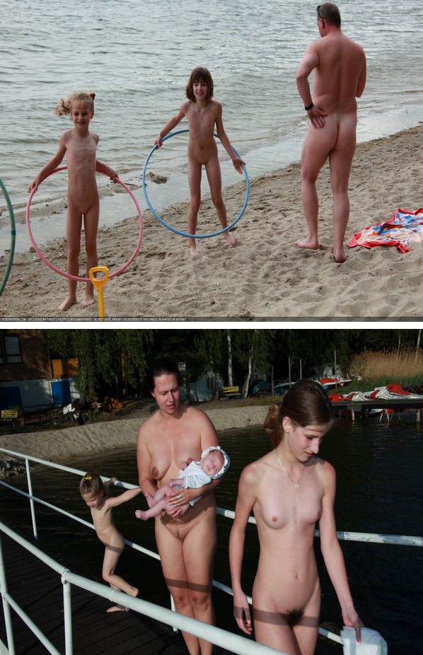 Family nudism on the lake [Pure naturism]